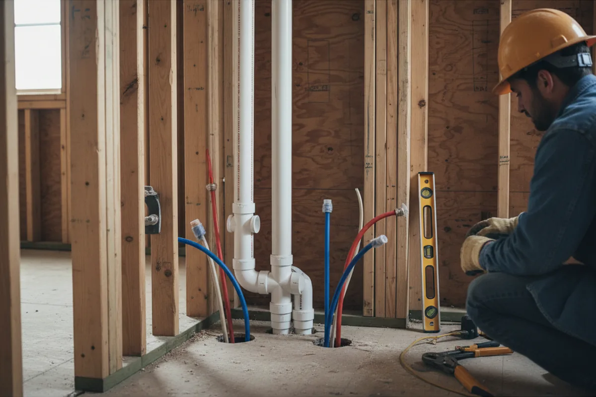 Drain and supply rough-in during Sump Pump Repair in La Follette